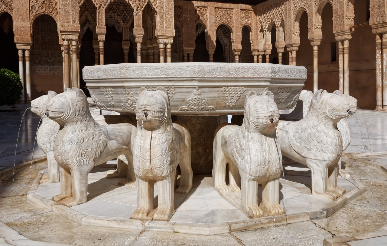 lion fountain, alhambra, building